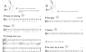 Nuty na saksofon altowy dla początkujących. Ćwiczenia "Keep on running", "Bees", "Comedy duo", "Suo-gan", "Dance", "Au clair de la lune".