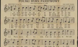 Nuty polskiego hymnu państwowego z tekstem "Mazurek Dąbrowskiego".