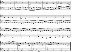 Fragment muzyczny z dwoma głosami, tworzący kanon. Górna linia melodyczna powtarza się z opóźnieniem w dolnej.