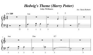 Nuty literowe Hedwig's Theme z Harry'ego Pottera, skomponowane przez Johna Williamsa.