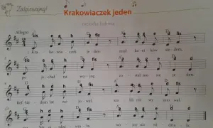 Nuty literowe na dzwonki chromatyczne do piosenki "Krakowiaczek jeden". Melodia ludowa z akordami.