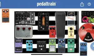 Efekt gitarowy na pedalboardzie: Boss NS-2, DS-1, TU-3, MXR Dyna Comp, Electro-Harmonix Big Muff, Ibanez Tube Screamer, Boss BD-2, RAT, Fuzzface i inne.