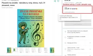 Książka z nutami, tabulaturą i słowami 31 znanych piosenek na ukulele. Idealna dla początkujących i zaawansowanych.