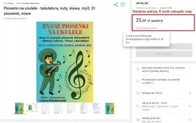 Książka z nutami, tabulaturą i słowami 31 znanych piosenek na ukulele. Idealna dla początkujących i zaawansowanych.