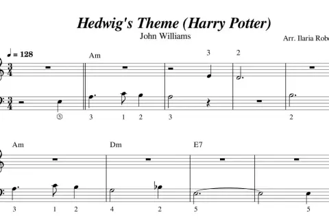 Nuty literowe Hedwig's Theme z Harry'ego Pottera, skomponowane przez Johna Williamsa.