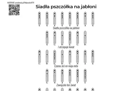 Pszczółka Maja nuty na flet prosty. Schematy palcowania dla melodii "Siadła pszczółka na jabłoni".