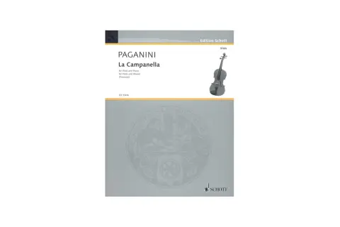 Okładka nut Paganiniego "La Campanella" na altówkę i fortepian, z ilustracją instrumentu.