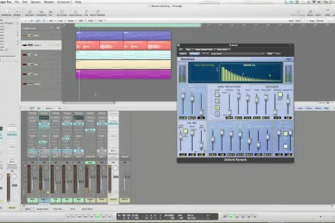 Wtyczka Oxford Reverb w Logic Pro. Pokazuje ustawienia pogłosu, jak uzyskać efekt reverb.
