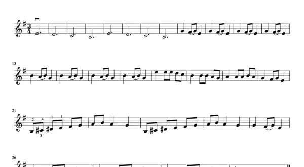 Nutacja muzyczna "Carol of the Bells" z oznaczeniami palcowymi, idealna do nauki kolęd na skrzypce.