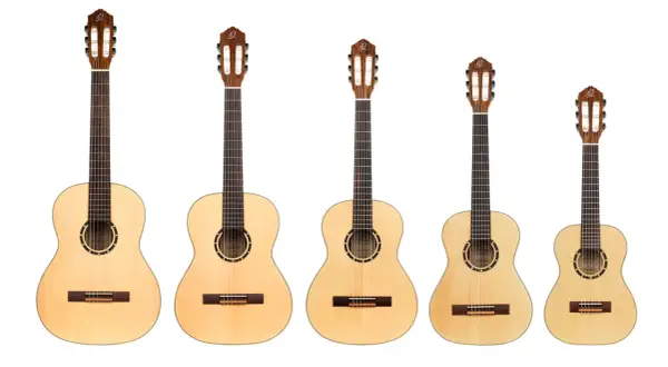 Pięć gitar klasycznych o różnej wielkości, idealnych jako jaka gitara klasyczna na początek.