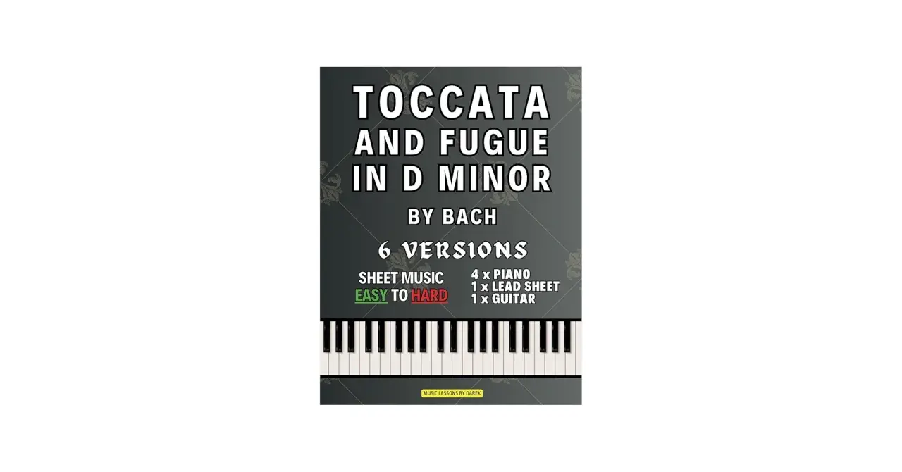 Grafika z nutami fortepianu i tekstem "Toccata i Fuga d-moll".