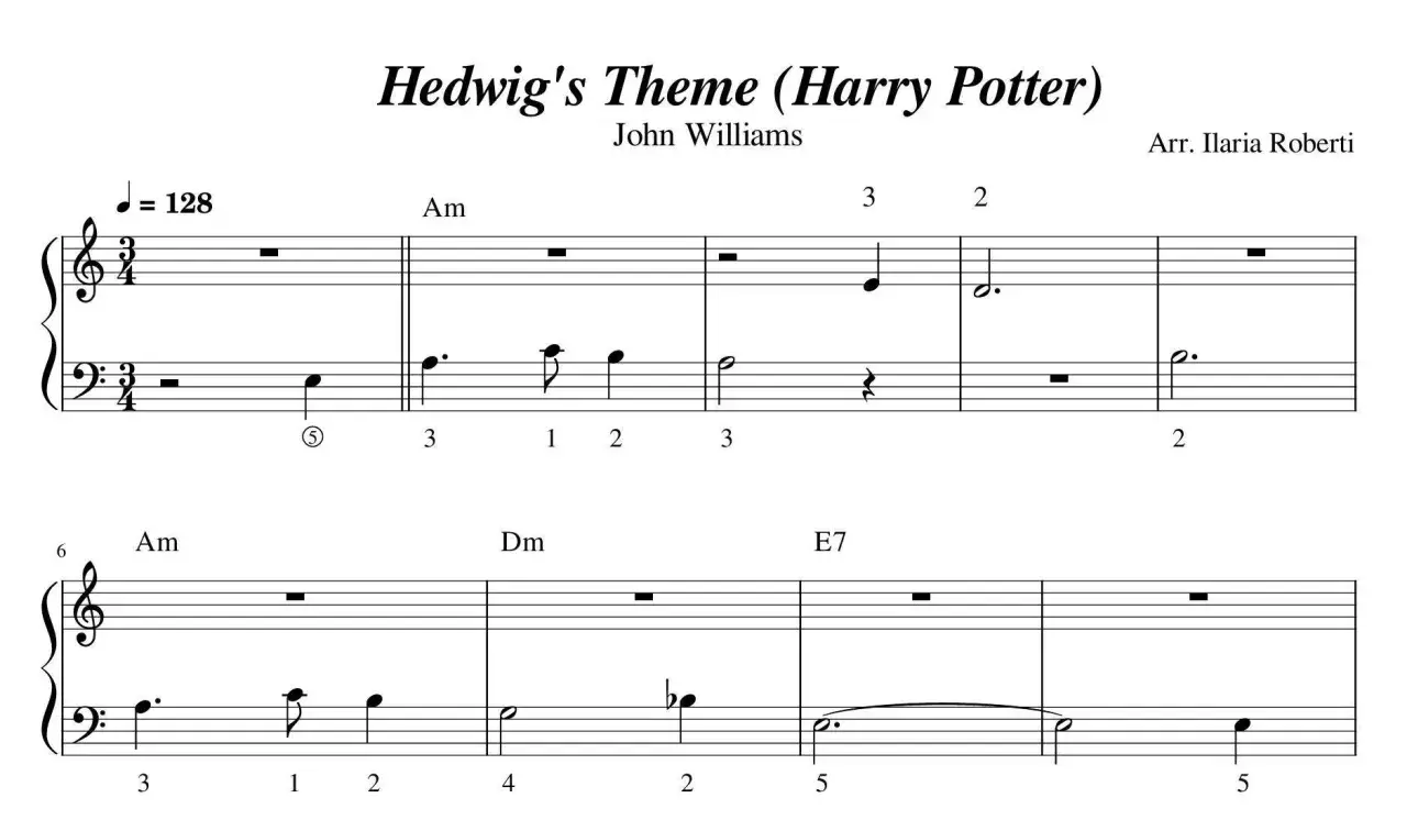 Nuty literowe Hedwig's Theme z Harry'ego Pottera, skomponowane przez Johna Williamsa.