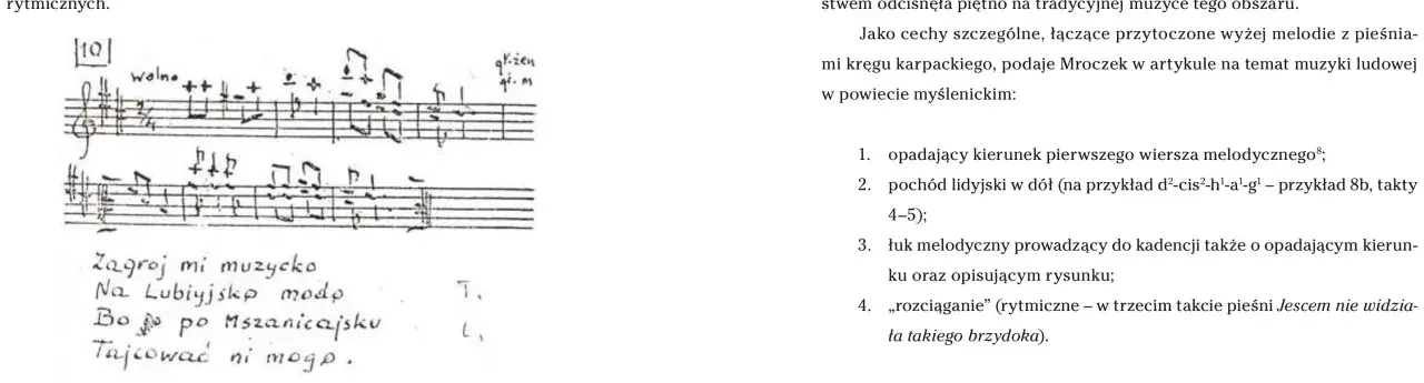 Fragment ręcznie pisanej partytury muzycznej z tekstem piosenki.