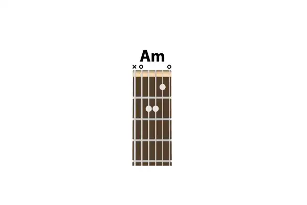 Diagram akordu Am, jeden z podstawowych chwytów gitarowych.
