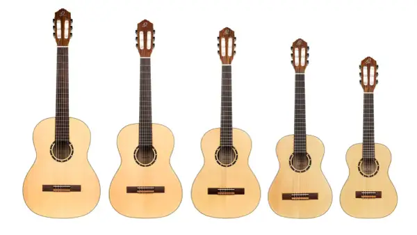 Pięć gitar klasycznych o różnej wielkości, idealnych jako jaka gitara klasyczna na początek.