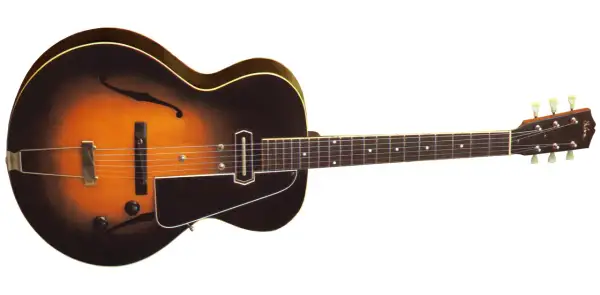 Gitara elektryczna w stylu vintage, z klonowym gryfem i korpusem w kolorze sunburst. Do gry potrzebne są struny, wzmacniacz i kostka.